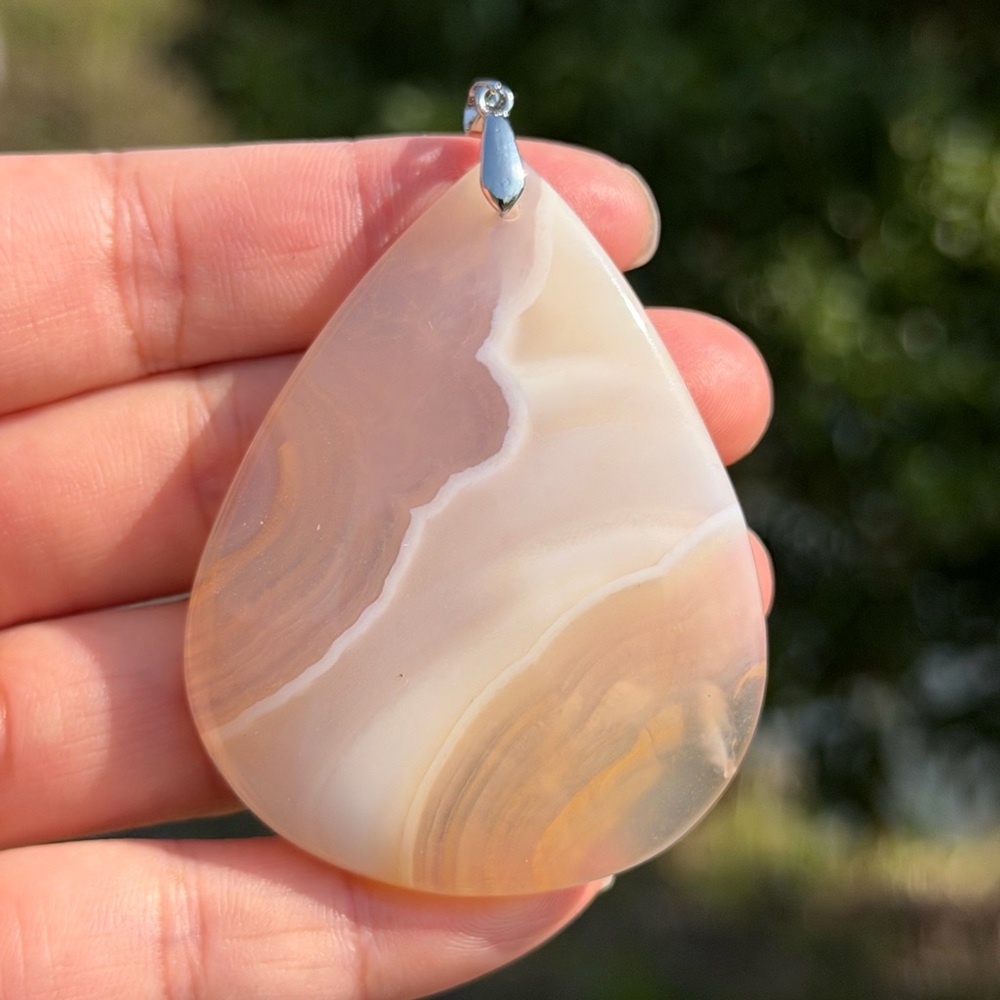 925 silver plated natural banded milky agate‎ pendant 1043